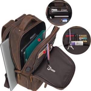 abm Vintage Mens Leather Backpack with Laptop Sleeve with USB Charging Port