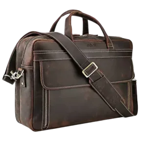 abm Men's Full Grain Leather Briefcase: Multiple Pockets for Business Travel Premium Leather (Cafe noir Brown)