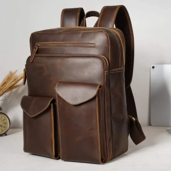 abm Vintage Leather Backpack, Travel Weekender Tote Shoulder Bag - Image 7