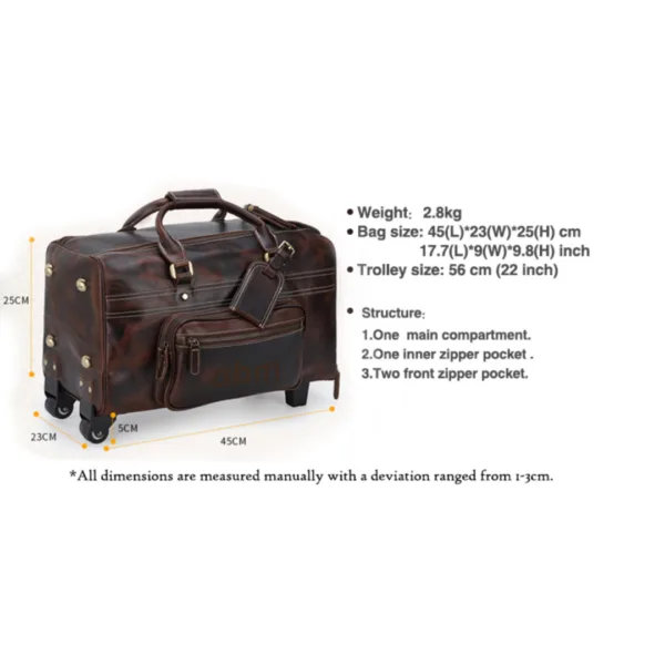 abm Genuine Leather Travel Bag Weekend Bag - Image 6