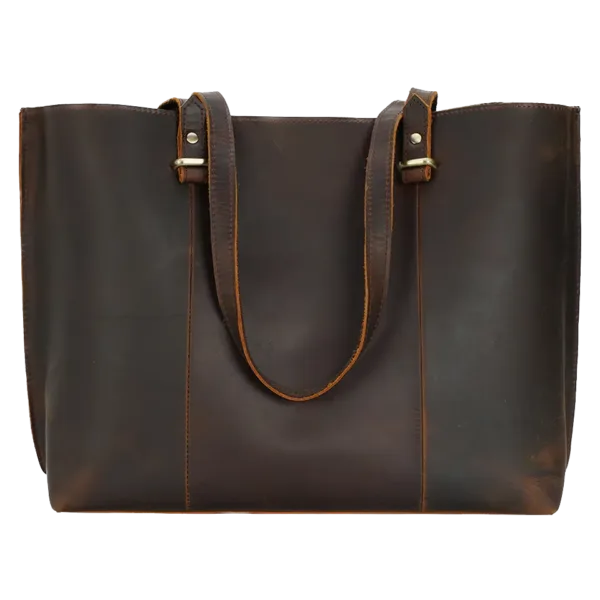 abm Women Leather Tote Bag For Daily Vintage Crazy Horse Leather Handbag (Dark Brown-2394) - Image 2