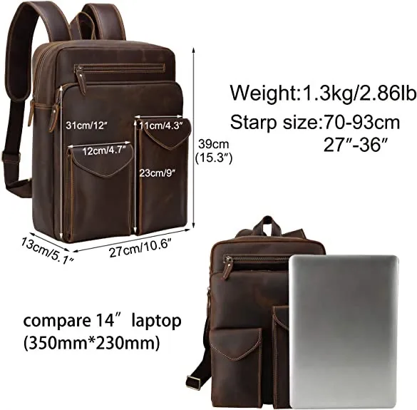abm Vintage Leather Backpack, Travel Weekender Tote Shoulder Bag - Image 6