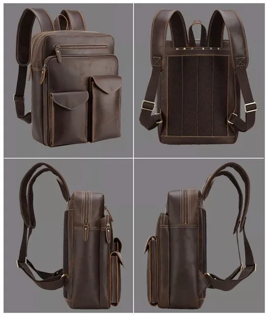 abm Vintage Leather Backpack, Travel Weekender Tote Shoulder Bag - Image 2