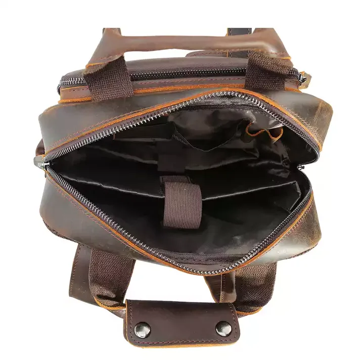 abm Handcrafted Brown Leather Rucksack for Men, Fits 15.6" Laptop - Perfect for School, Travel - Image 2