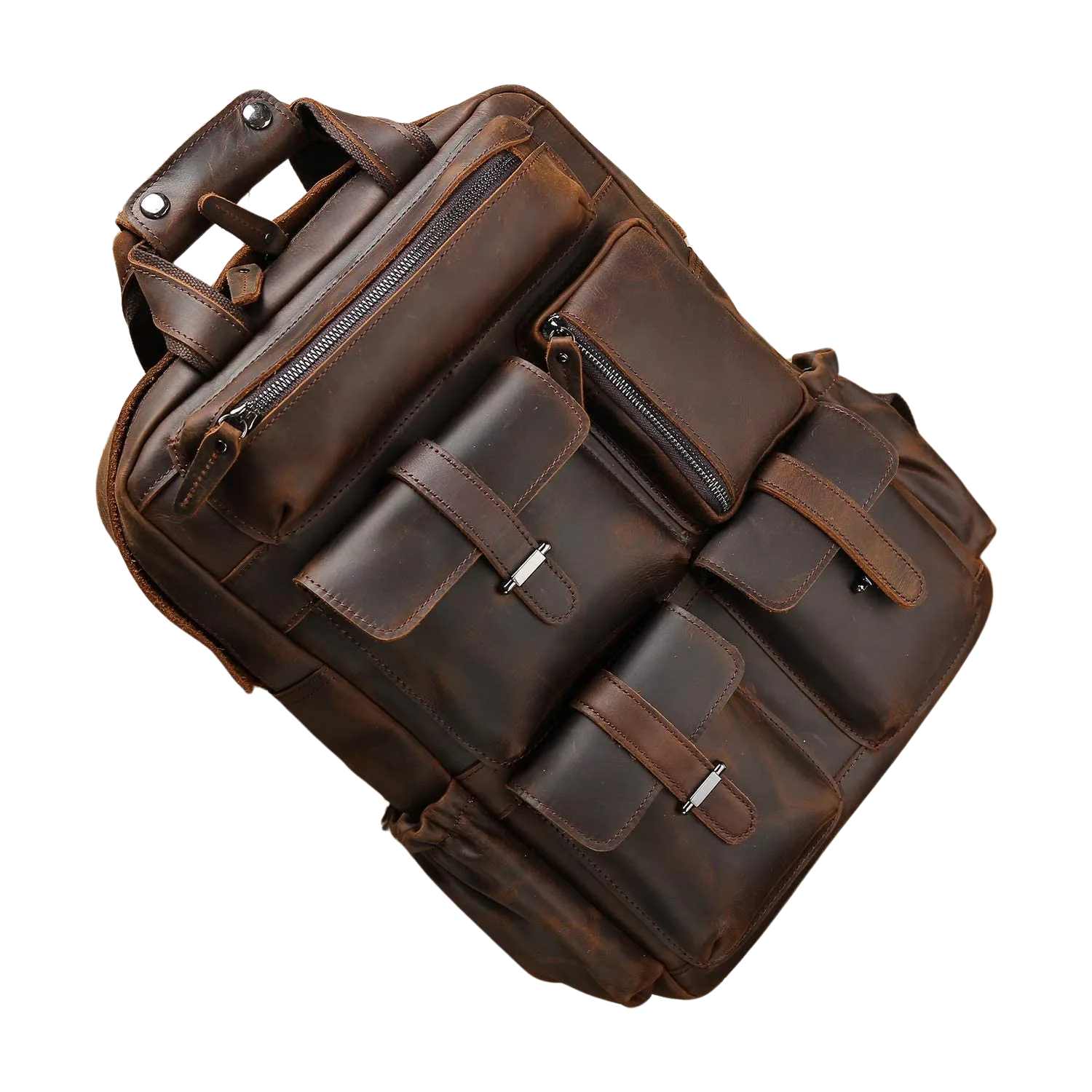 abm Brown Leather Rucksack School Travel Outdoor