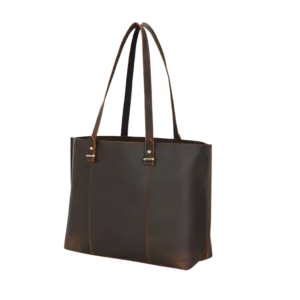 abm Women Leather Tote Bag For Daily Vintage Crazy Horse Leather Handbag (Dark Brown-2394)