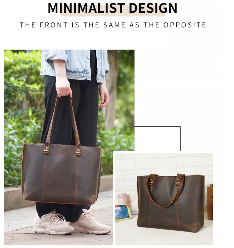 abm Women Leather Tote Bag For Daily Vintage Crazy Horse Leather Handbag (2406) - Image 5