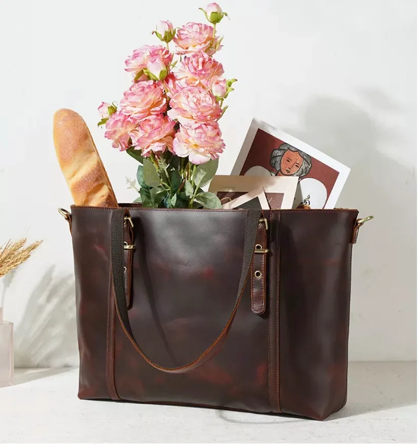 abm Women Leather Tote Bag For Daily Vintage Crazy Horse Leather Handbag (2406) - Image 6