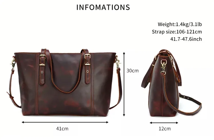 abm Women Leather Tote Bag For Daily Vintage Crazy Horse Leather Handbag (2406) - Image 2