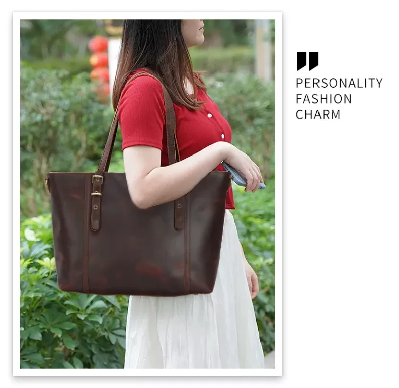 abm Women Leather Tote Bag For Daily Vintage Crazy Horse Leather Handbag (2406) - Image 8