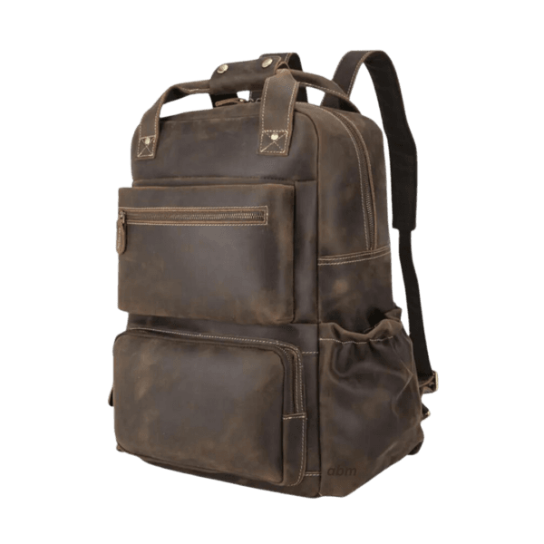 abm Premium Full Grain Leather Laptop Backpack - Stylish & Spacious 15.6-inch Daypack for Men with Luggage Strap & Detachable Keychain - Brown