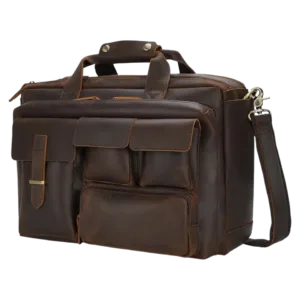 abm Full Grain Leather 17.3" Laptop Briefcase, Multi-Pocket Business Travel Bag, Dark Brown