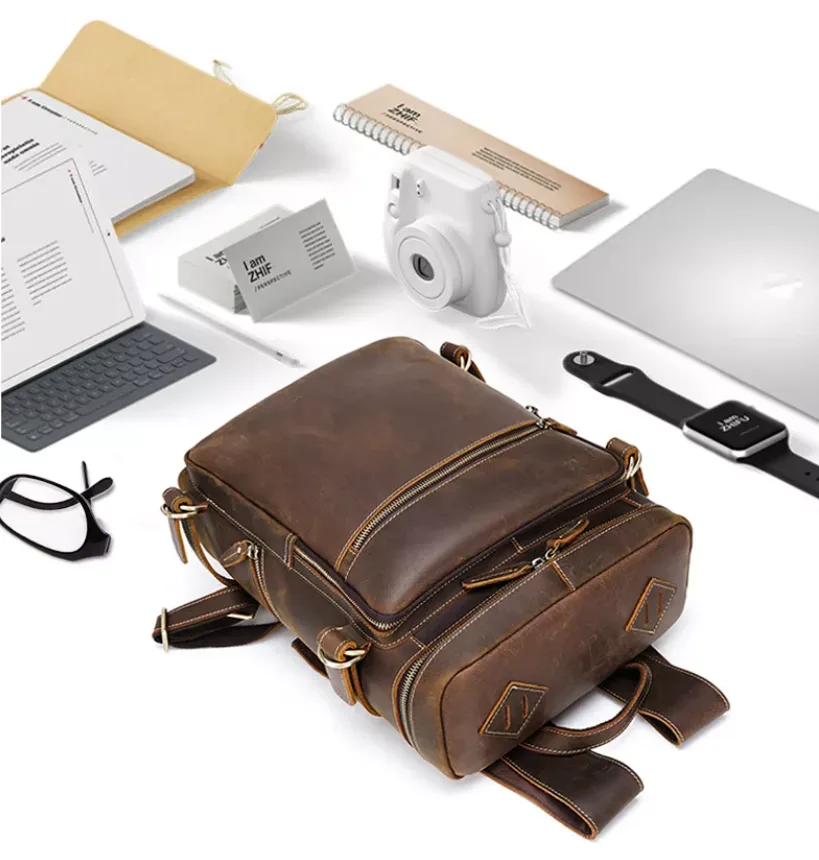 abm Vintage Mens Leather Backpack with 14 inch Laptop Sleeve,School Travel Weekender Tote - Image 7