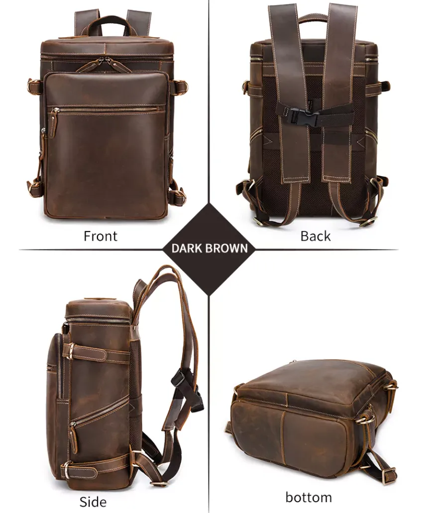 abm Vintage Mens Leather Backpack with 14 inch Laptop Sleeve,School Travel Weekender Tote - Image 6