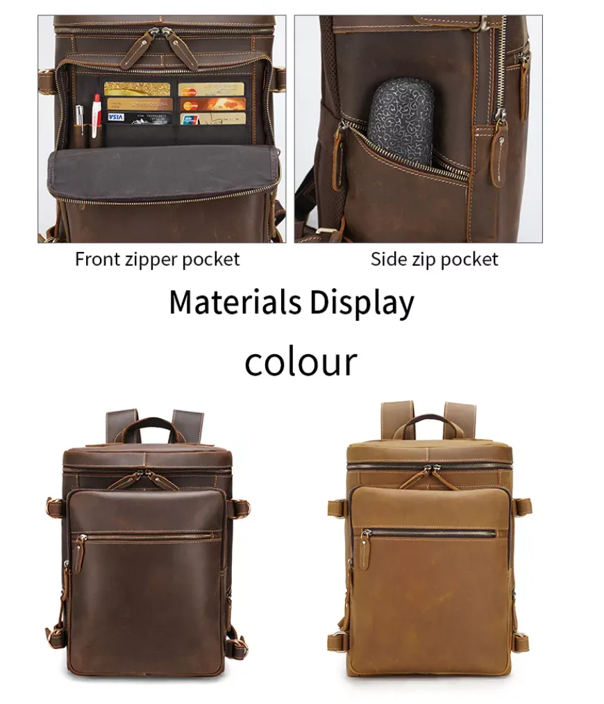 abm Vintage Mens Leather Backpack with 14 inch Laptop Sleeve,School Travel Weekender Tote - Image 5
