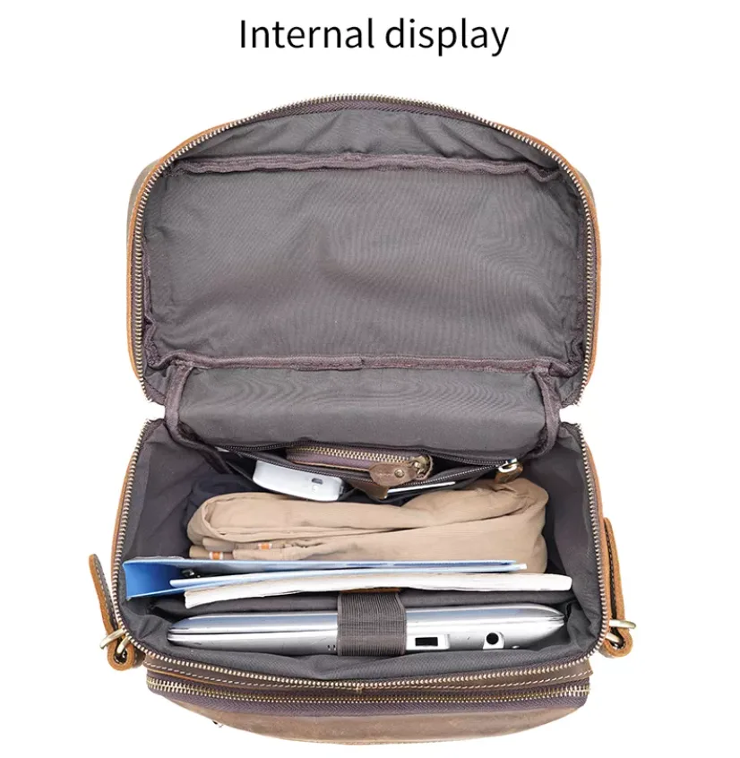 abm Vintage Mens Leather Backpack with 14 inch Laptop Sleeve,School Travel Weekender Tote - Image 4