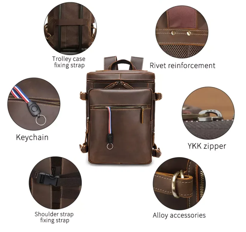 abm Vintage Mens Leather Backpack with 14 inch Laptop Sleeve,School Travel Weekender Tote - Image 3