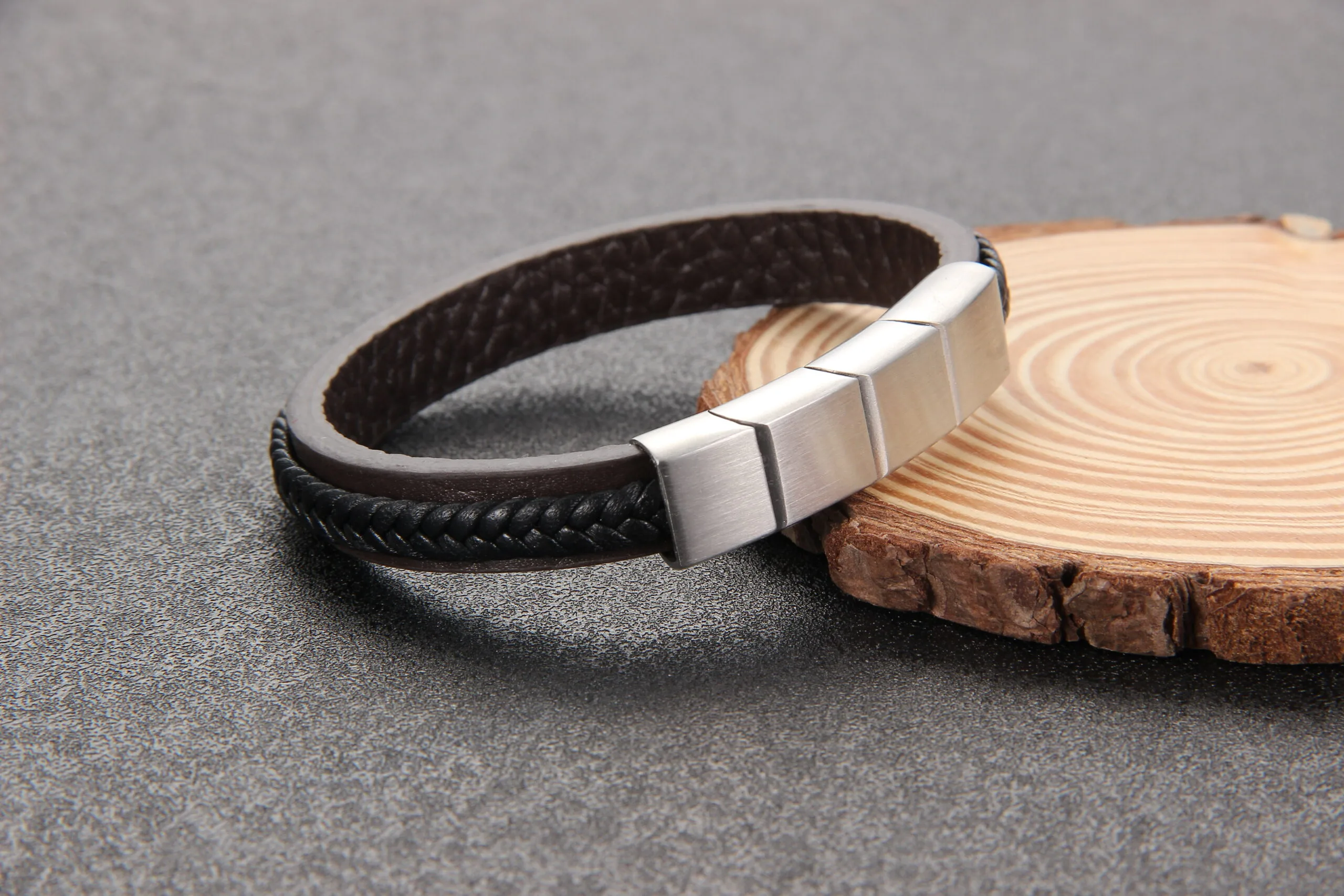 abm Genuine Leather Bracelets - Brown & Black, Adjustable 17.8cm, Stainless Steel Magnetic Clasp, Unisex Wrap Cuff (LB003B) - Image 2