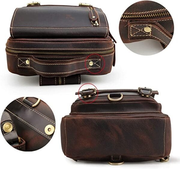 abm Vintage Leather Backpack with Laptop Sleeve, Weekender Tote Shoulder Bag (Full Grain Cowhide, 15.6 Inch, Dark Brown) - Image 2